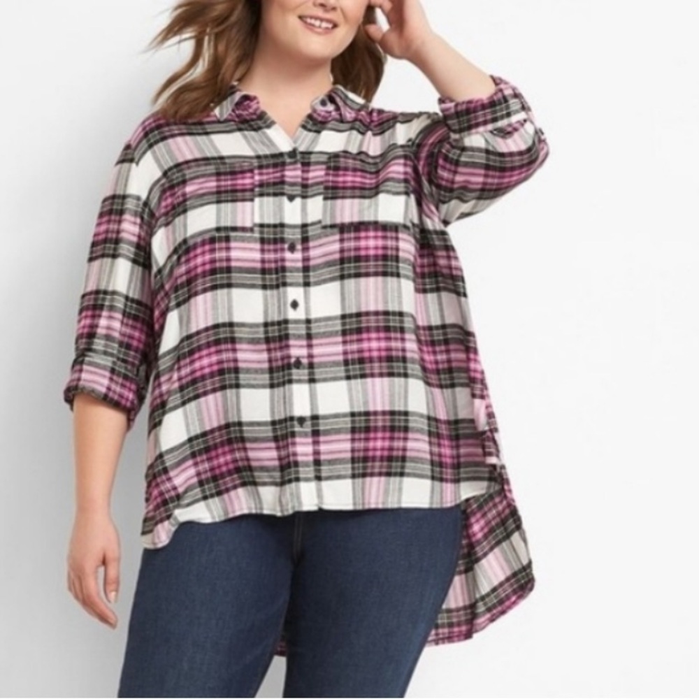 Lane Bryant Plaid Boyfriend Soft Rayon Flannel Shirt Shacket 👀 EUC Sz 18/20=2x